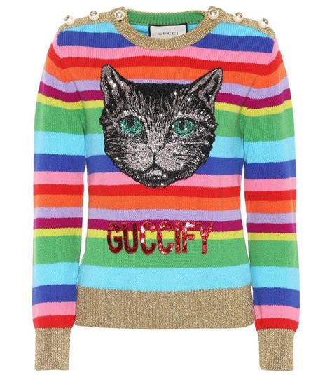 gucci purplw cat wool sweater|Gucci feline necklace.